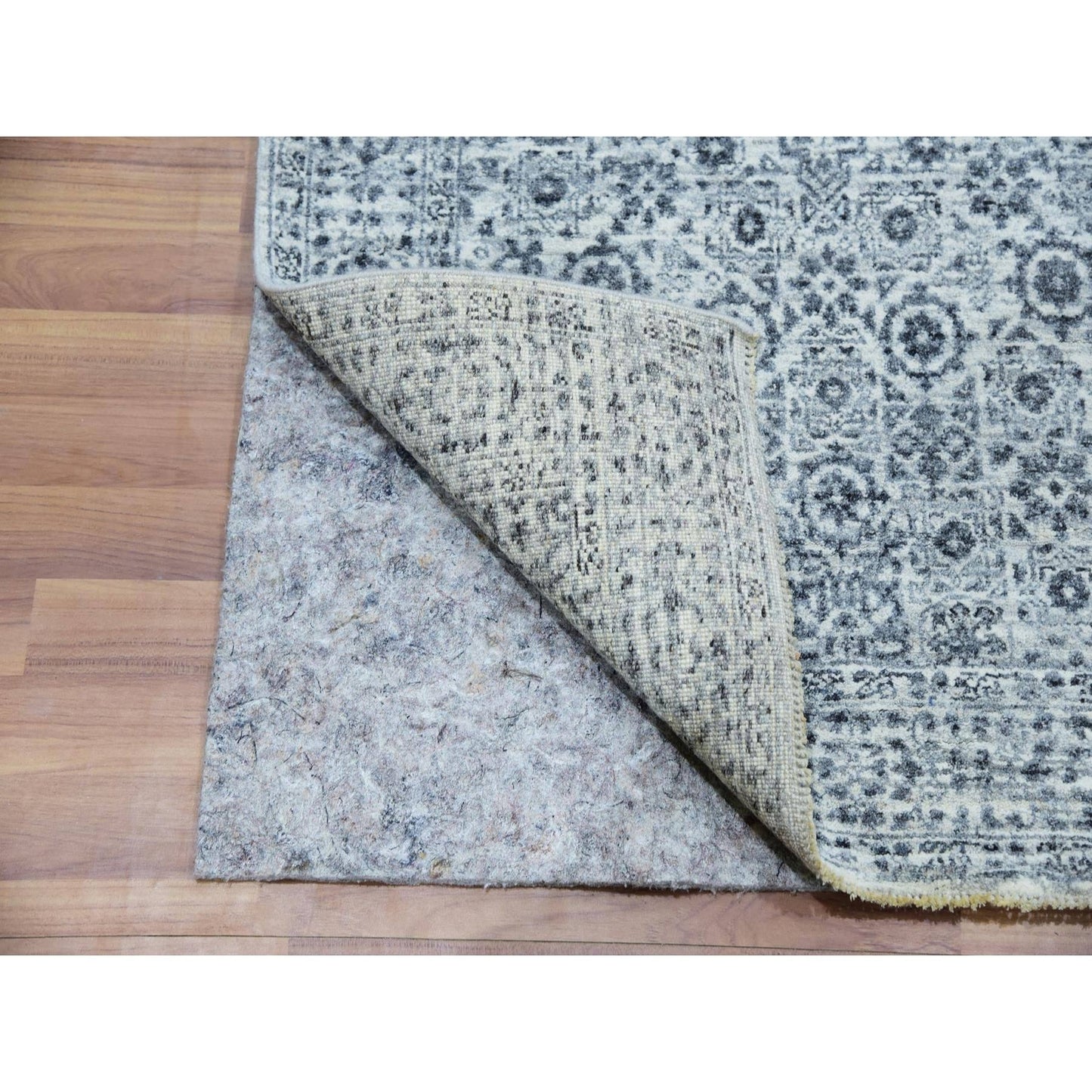 3'X5'3" White Mamluk Dynasty Design Undyed Wool Hand Knotted Oriental Rug