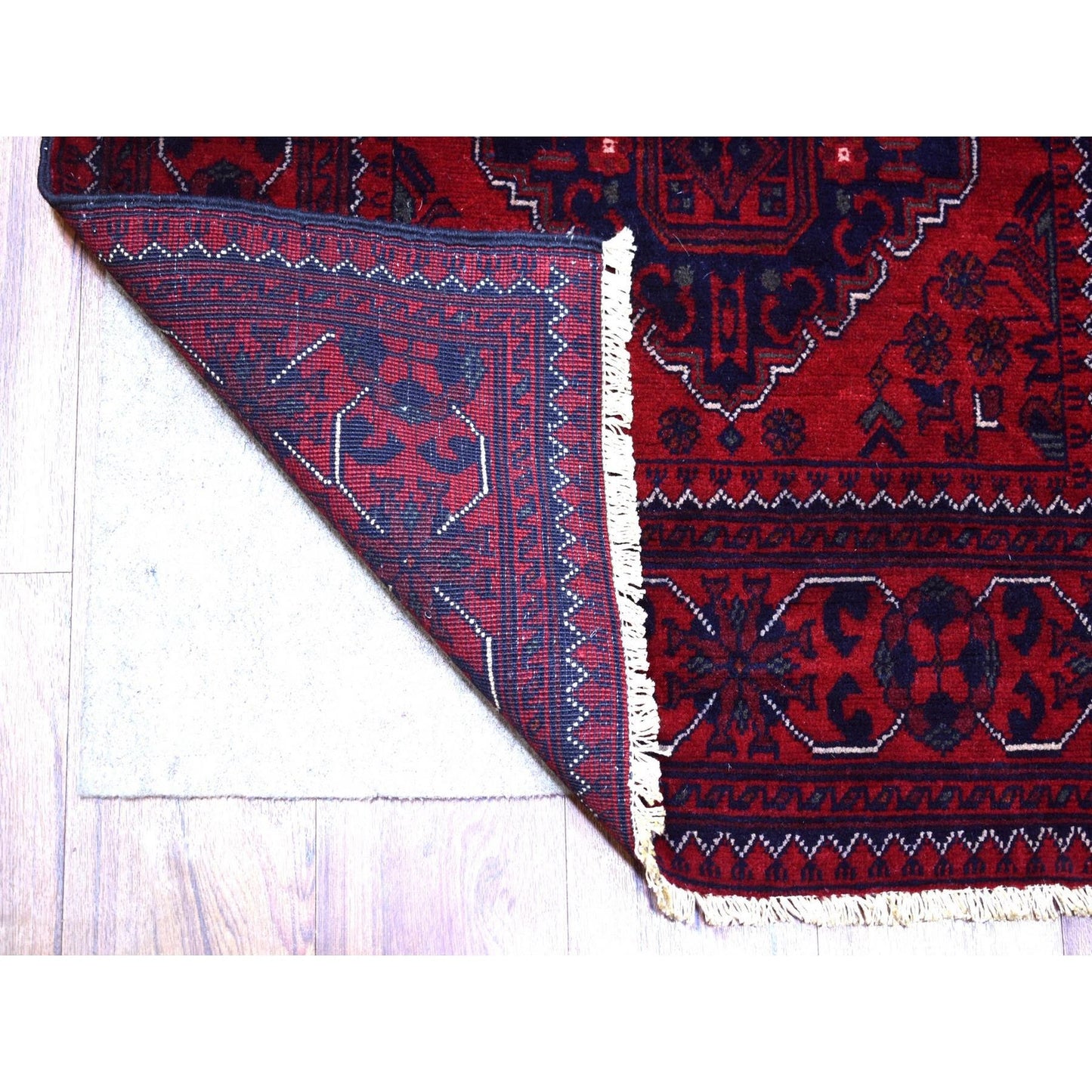 3'X12'9" Deep Red Pure Wool Hand Knotted Afghan Khamyab Runner Rug