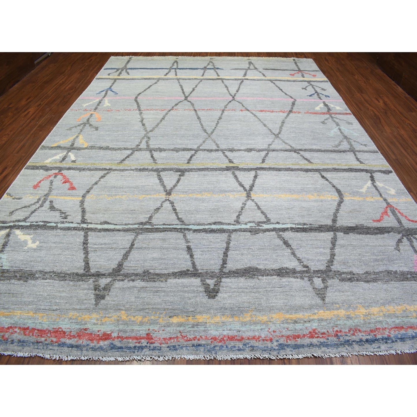 10'X13'9" Light Gray Hand Knotted Boujaad Moroccan Berber Design Wool Rug