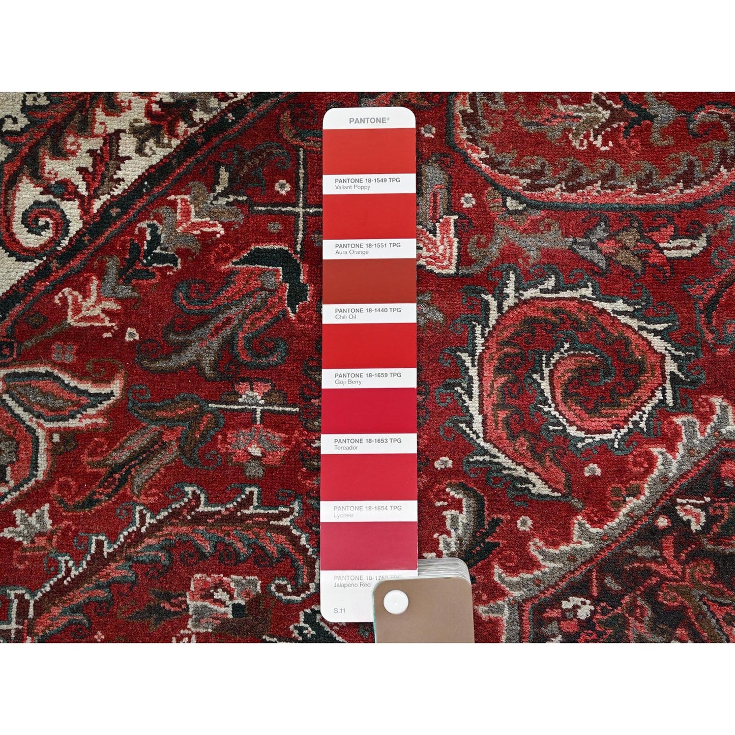 10'X12'3" Red Vintage And Worn Zoroastrian Heris Hand Knotted All Wool Rug