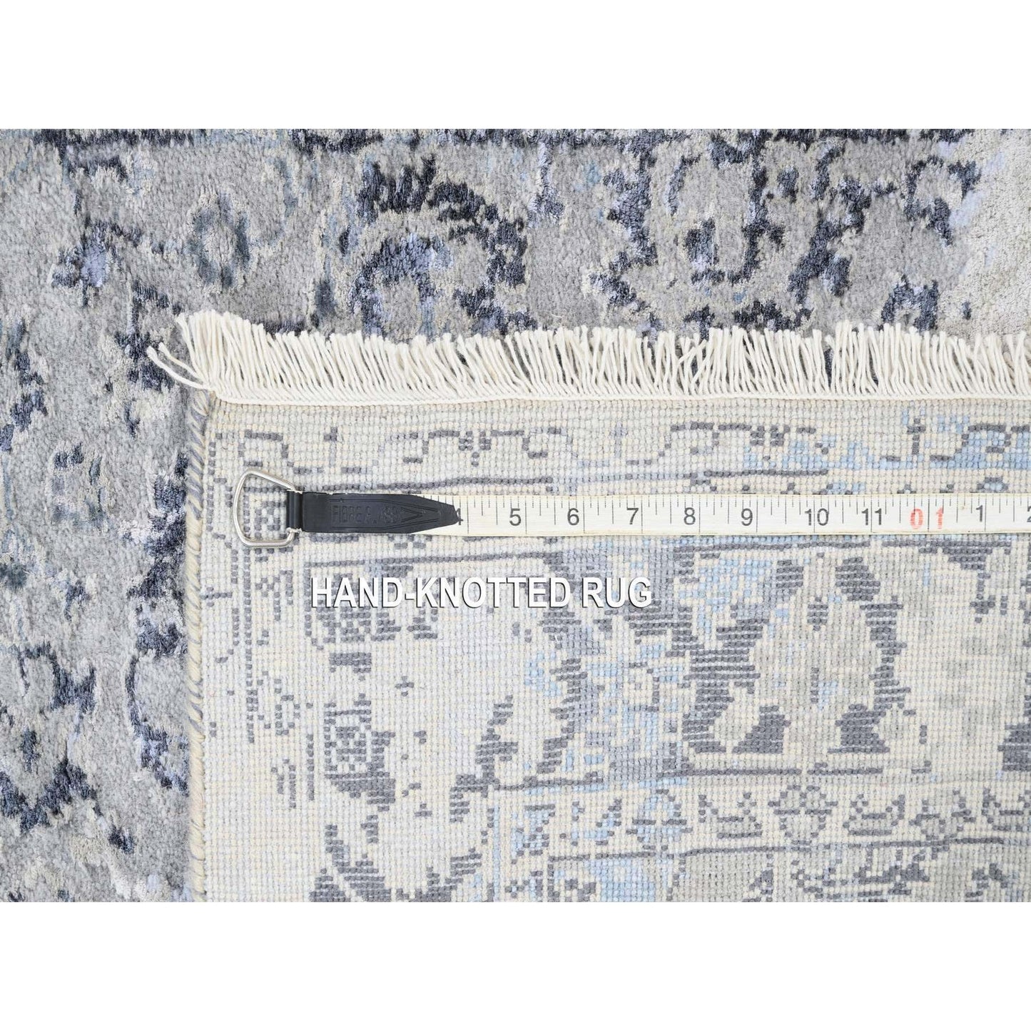 3'2"X4'10"Wool With Pure Silk Hand Knotted Gray Broken Kishoon Design Rug