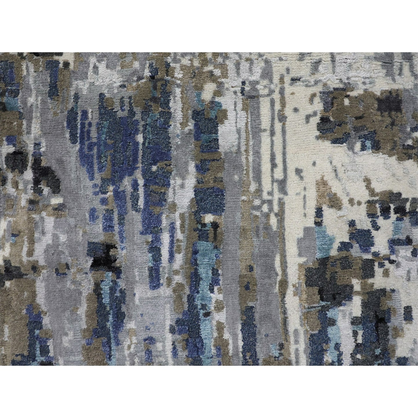 9'9"X'13'9" Blue Abstract Design Wool And Silk Hand Knotted Oriental Rug