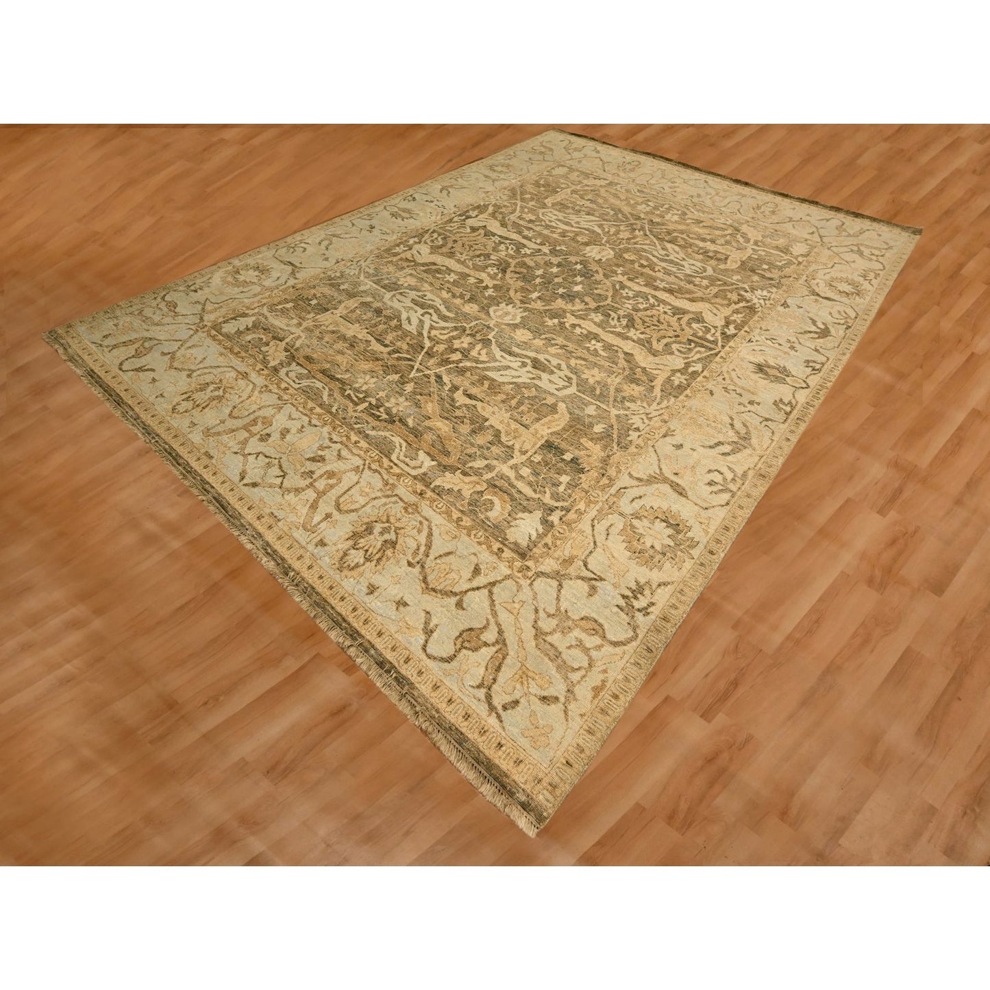 8'10"X12'2" Brown Bijar Garus Design Distressed Hand Knotted Wool Rug