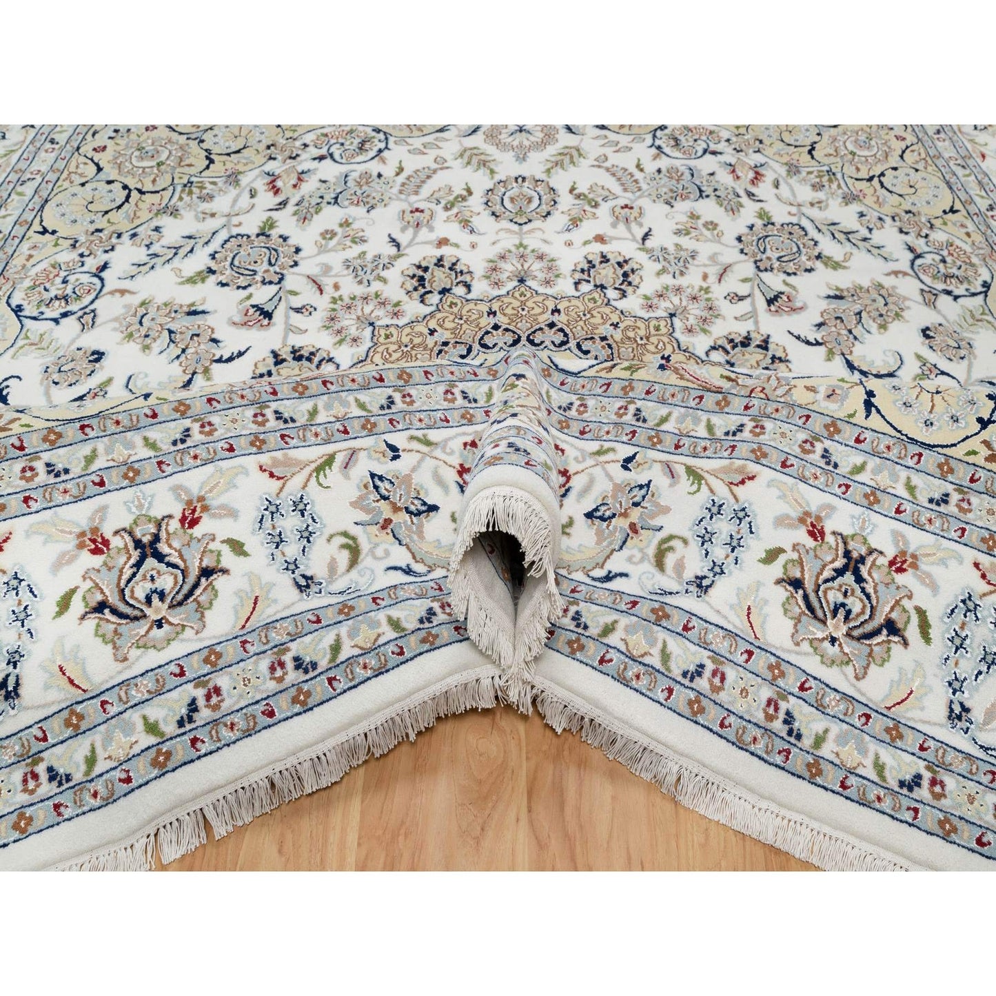 10'2"X10'2" Snow White 250 Kpsi Hand Knotted Nain Wool & Silk Square Rug
