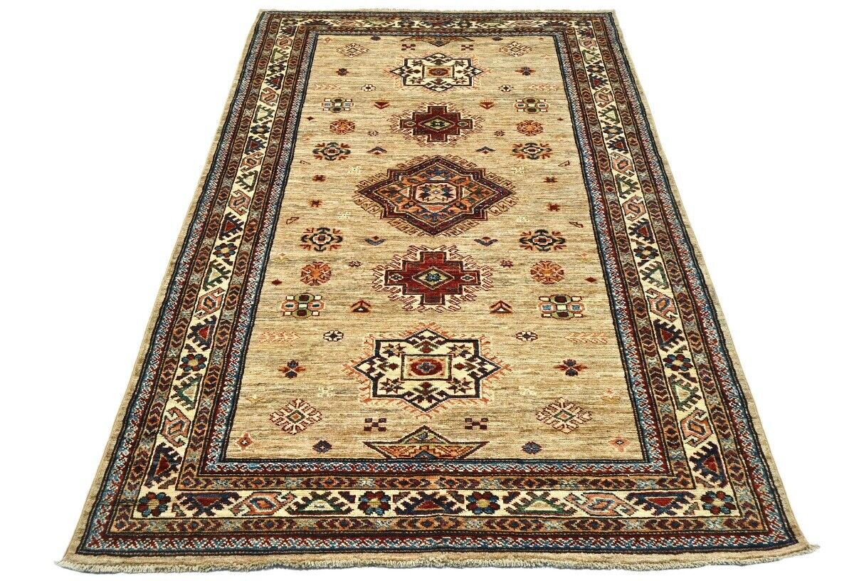 4X6 Ft Kazak Wool Area Rug Tribal Geometric Style