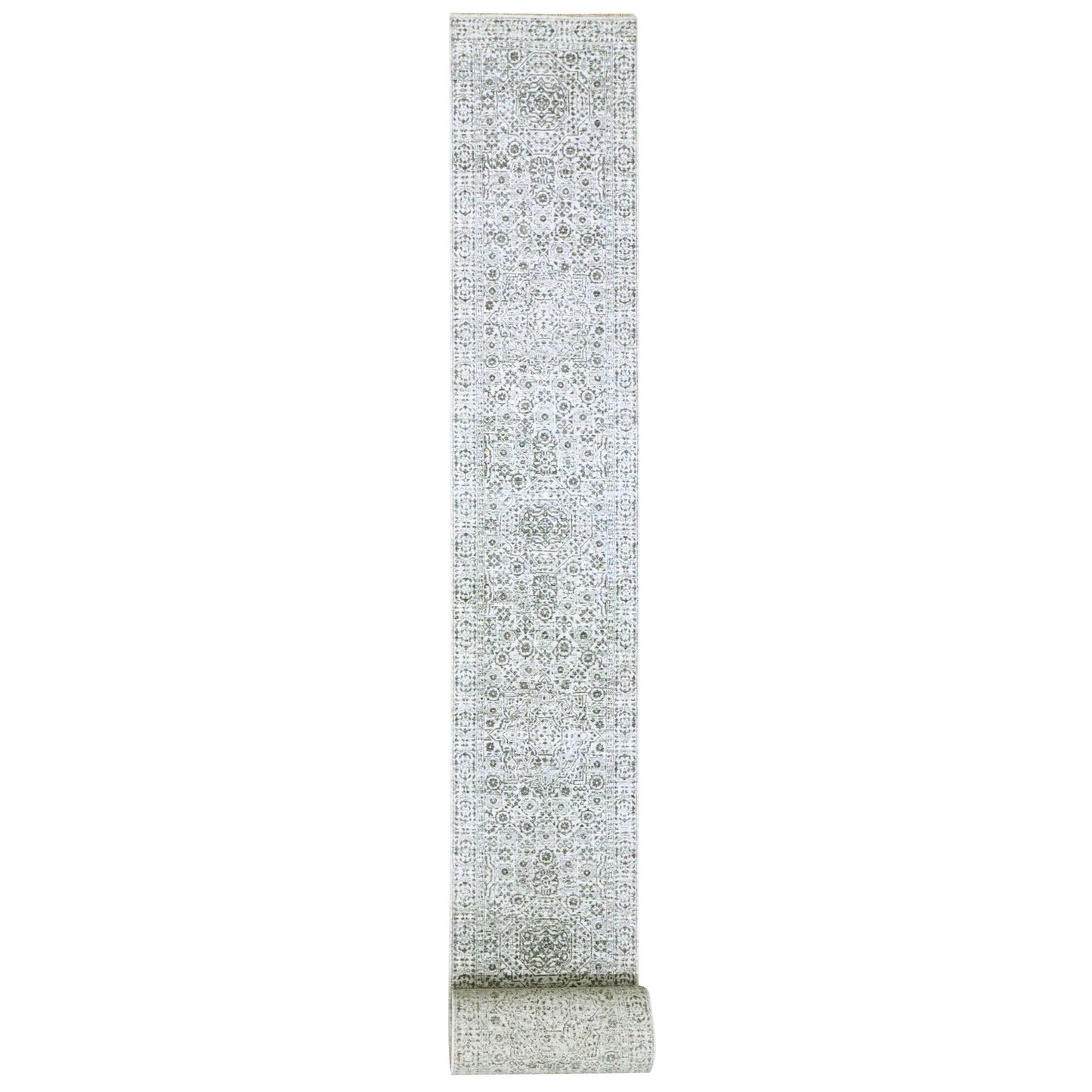 2'6"X30' Ivory Pre Historic Mamluk Design Hand Knotted Wool Runner Rug