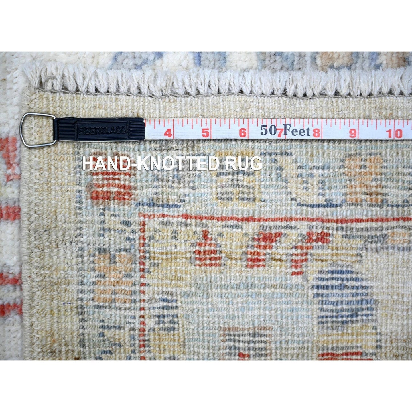 6'1"X9'4" Ivory Hand Knotted Afghan Angora Oushak Soft Wool Rug