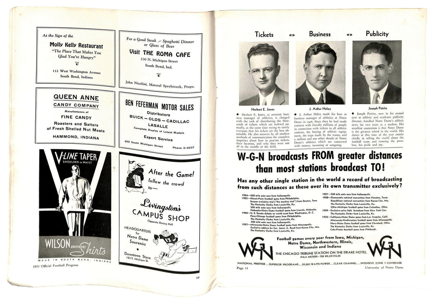 10/7/1933 Kansas Vs. Notre Dame College Program