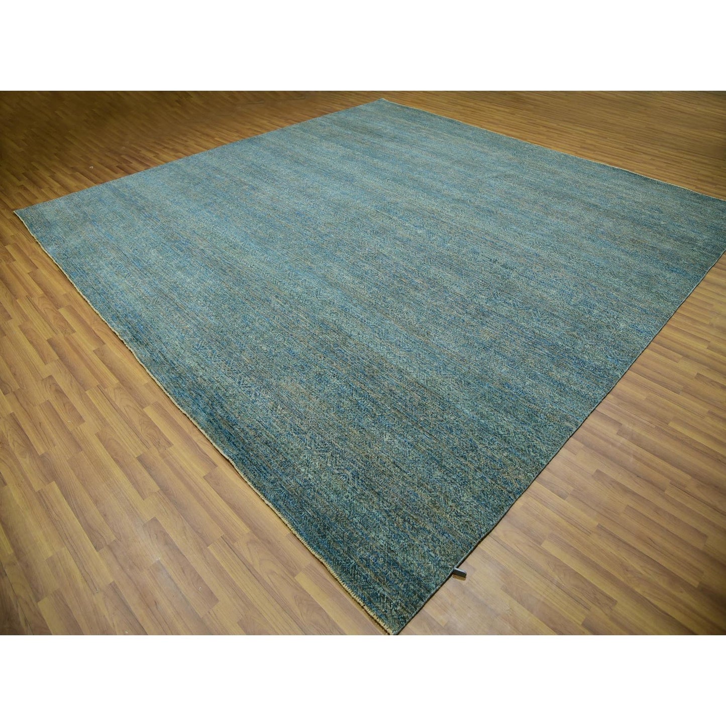 12'X12' Jungle Green Kohinoor Herrita Hand Knotted Pure Wool Square Rug