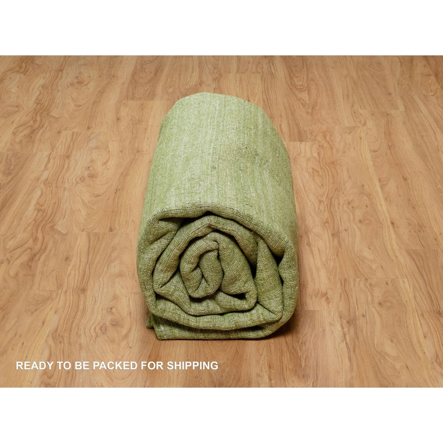 8'X10' Green Tone On Tone Plain Modern Striae Design Wool Hand Loomed Rug