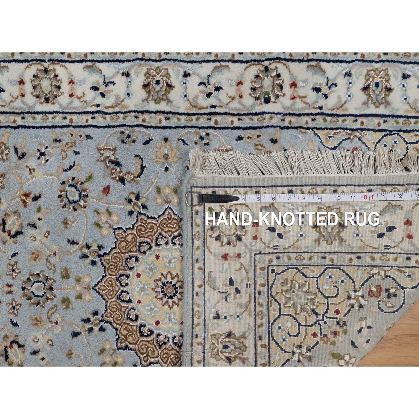 2'9"X10'3" Light Blue Flower Nain Wool And Silk Hand Knotted Runner Rug
