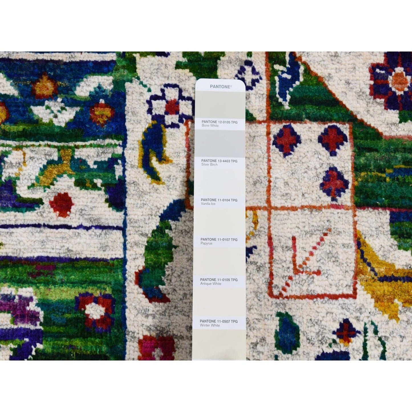 9'X12'1" Ivory Sari Silk Colorful Mamluk Design Hand Knotted Rug