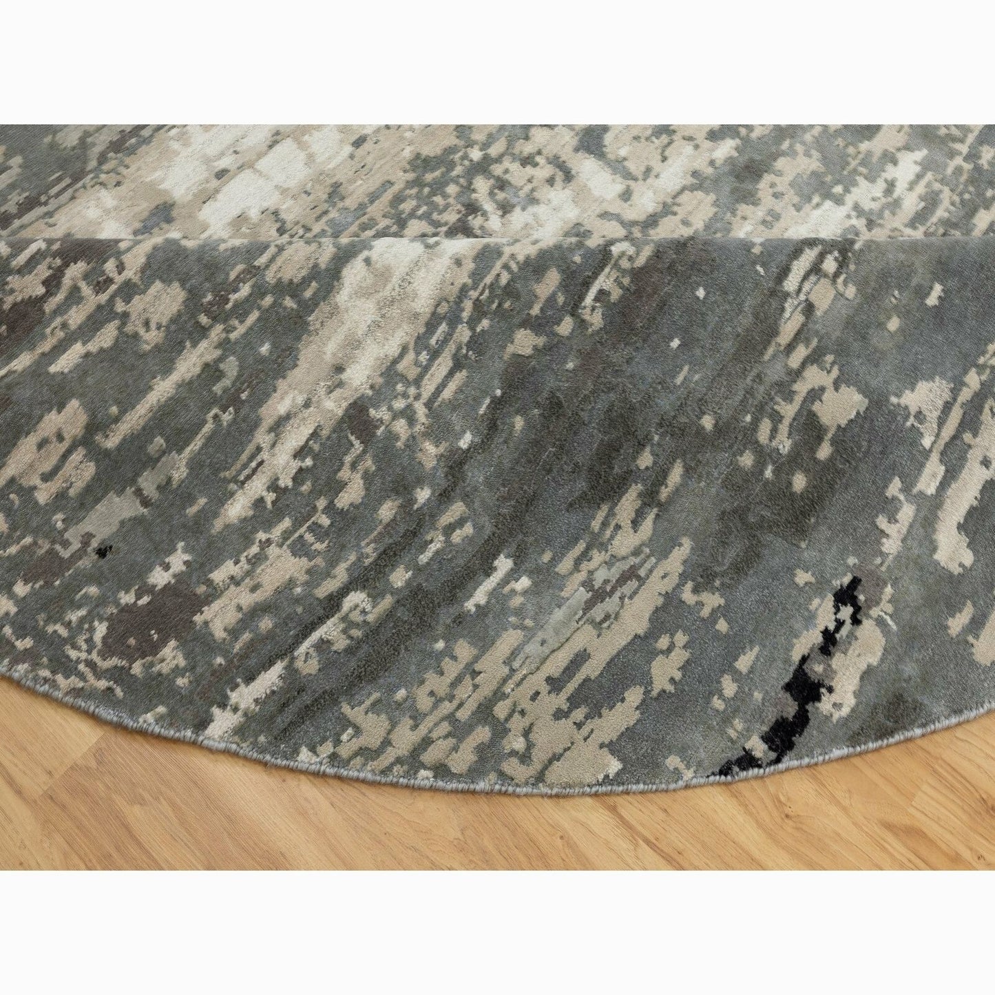 8'3"X8'3" Abstract Design Wool & Silk Hi-Low Pile Hand Knotted Round Rug
