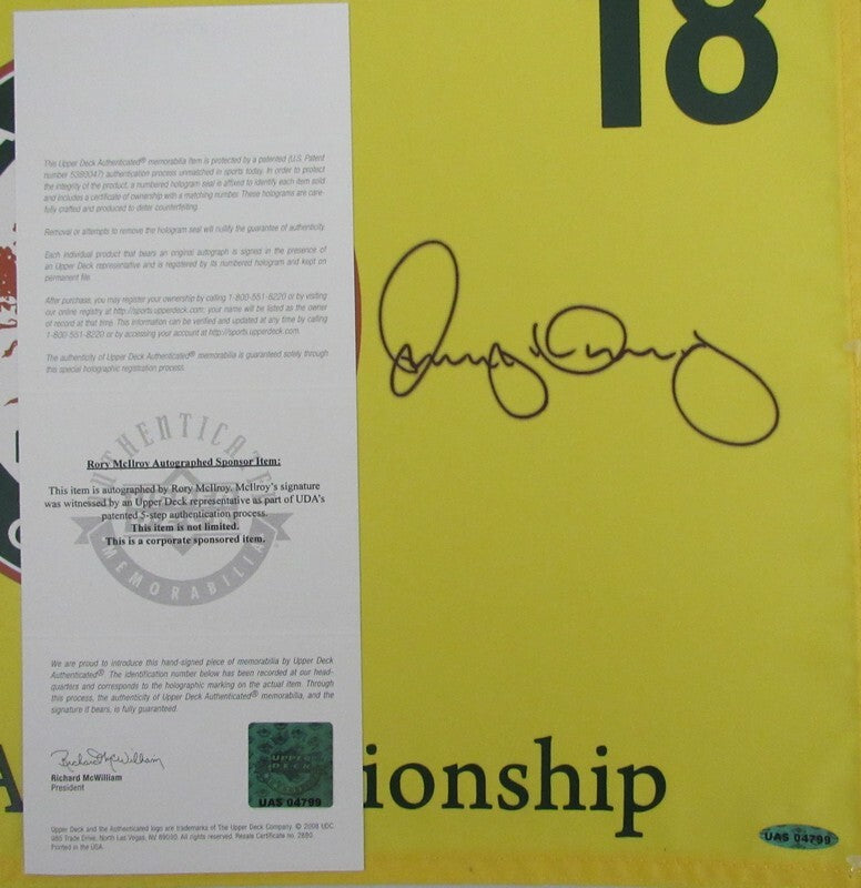 Rory Mcilroy Autographed/Signed Official Pin Flag