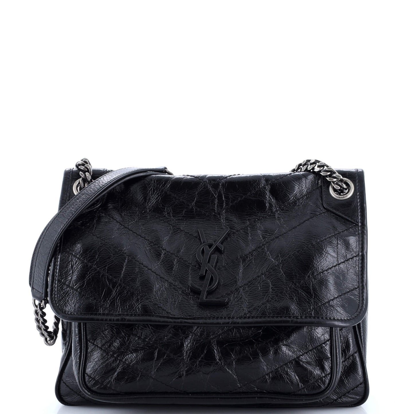 Saint Laurent Niki Chain Flap Bag Matelasse Chevron Leather Medium