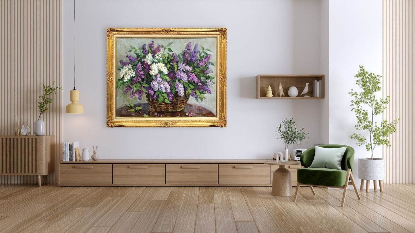 Natalia Navashina Krandievskaya Lilacs In A Basket Soviet Oil Painting Signed