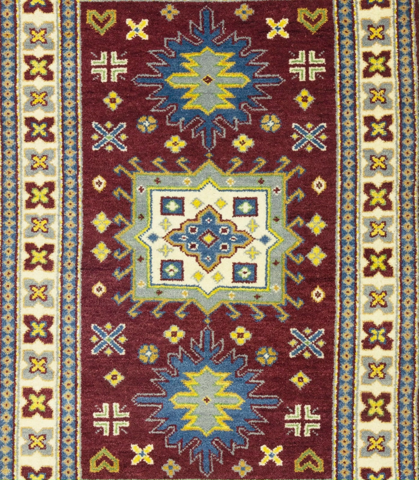 Kazak Maroon Red Geometric Tribal Oriental Rug