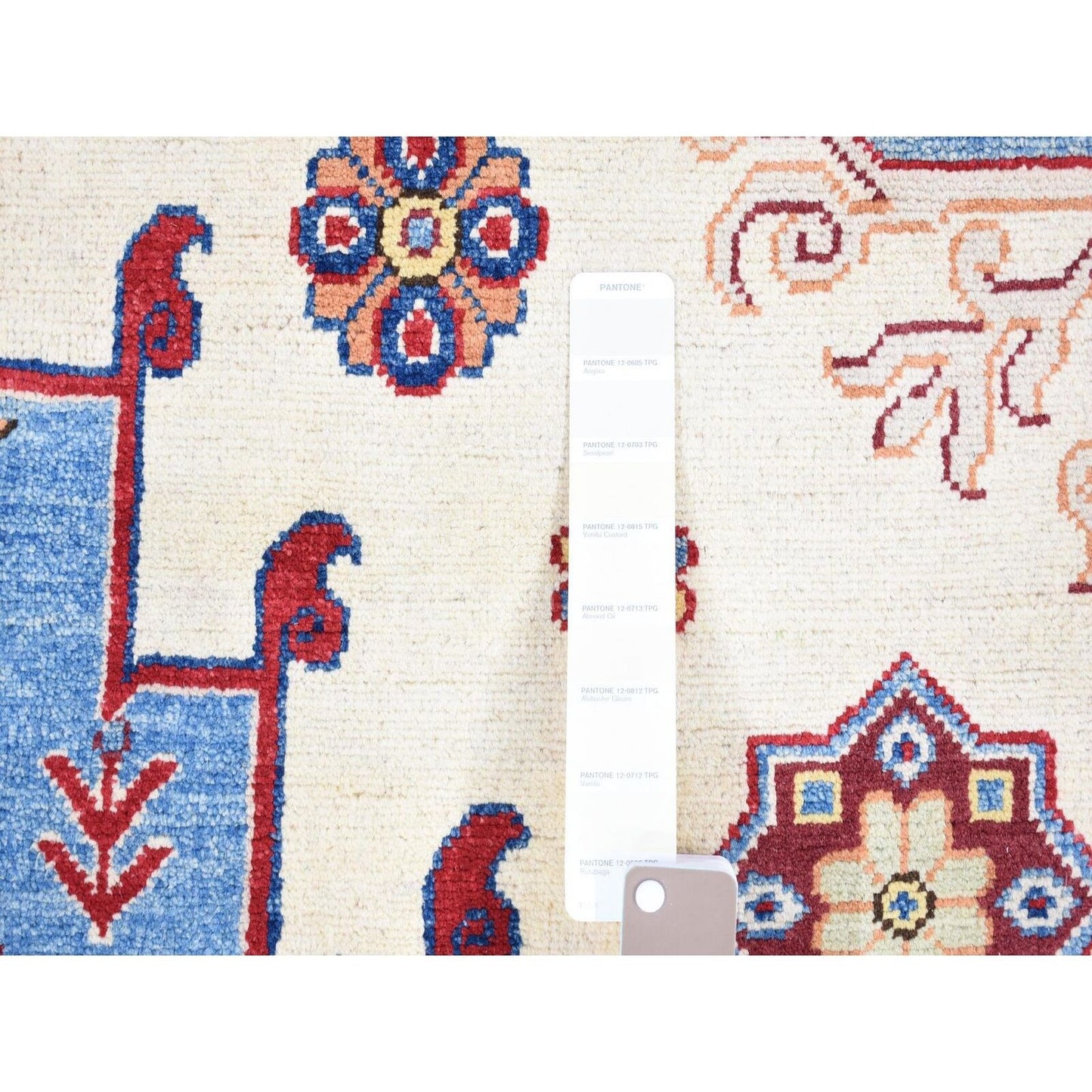 10'X13'3" Ivory Special Kazak With Geometric Design Wool Hand Knotted Rug
