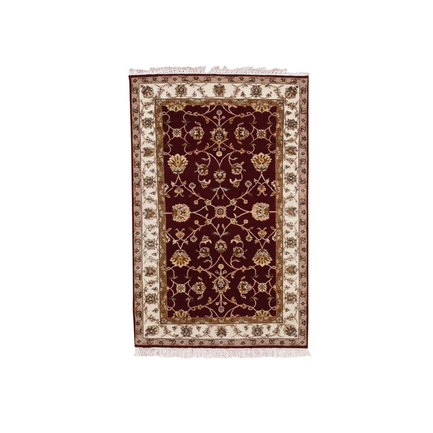 3'X5' Red Thick And Plush Wool And Silk Hand Knotted Rajasthan Rug