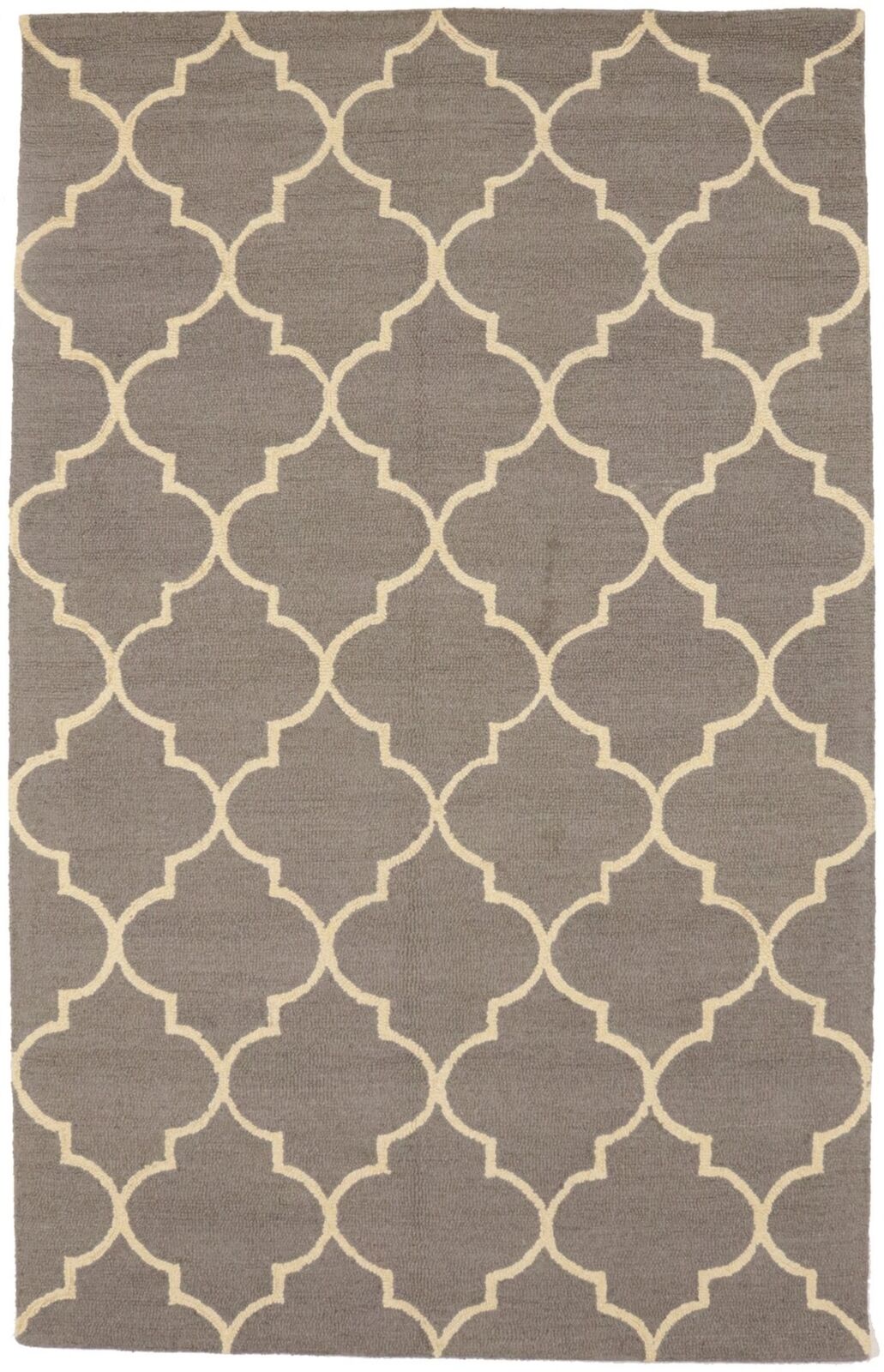 5X8 Ft Hand-Tufted Taupe Trellis Rug Wool Plush