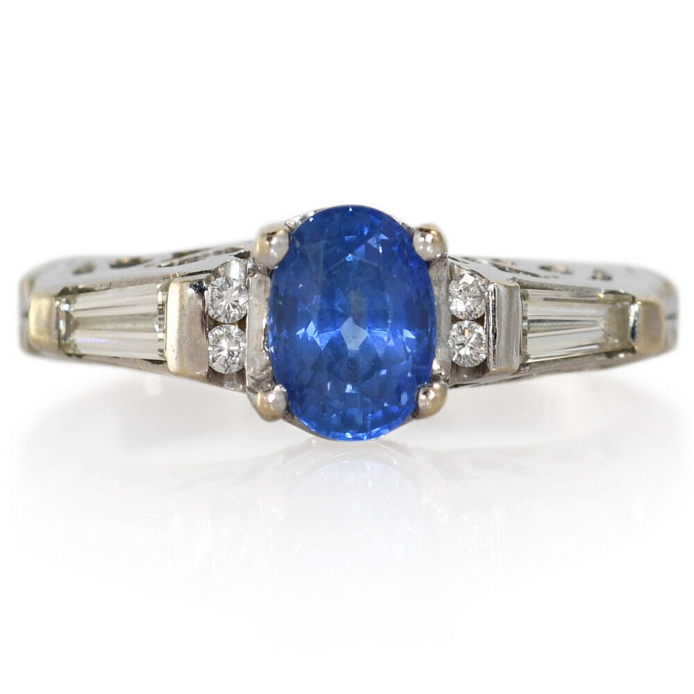18K White Gold Diamond & Sapphire Ring, 1.12Ct