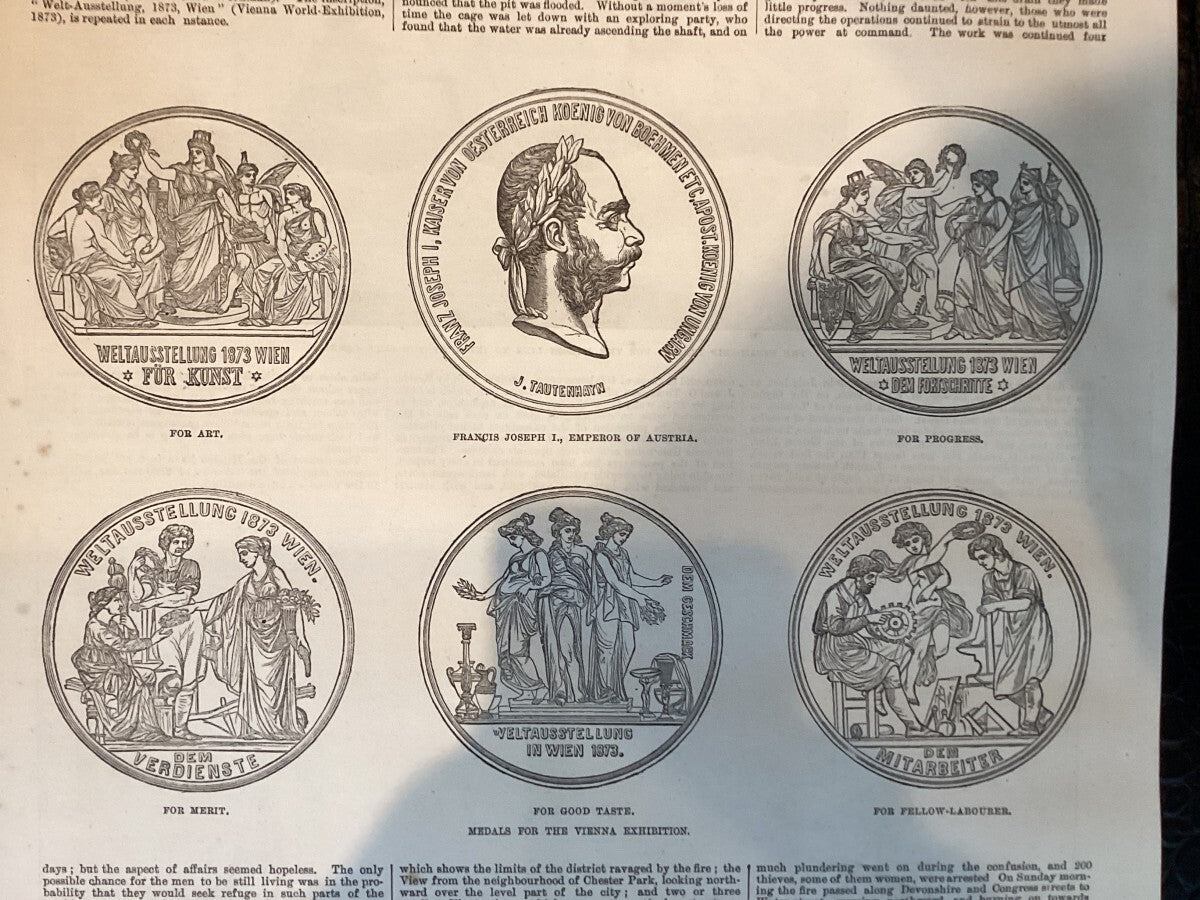 Vienna World Exhibition 1873 Medals Design By London News Wood Engraving