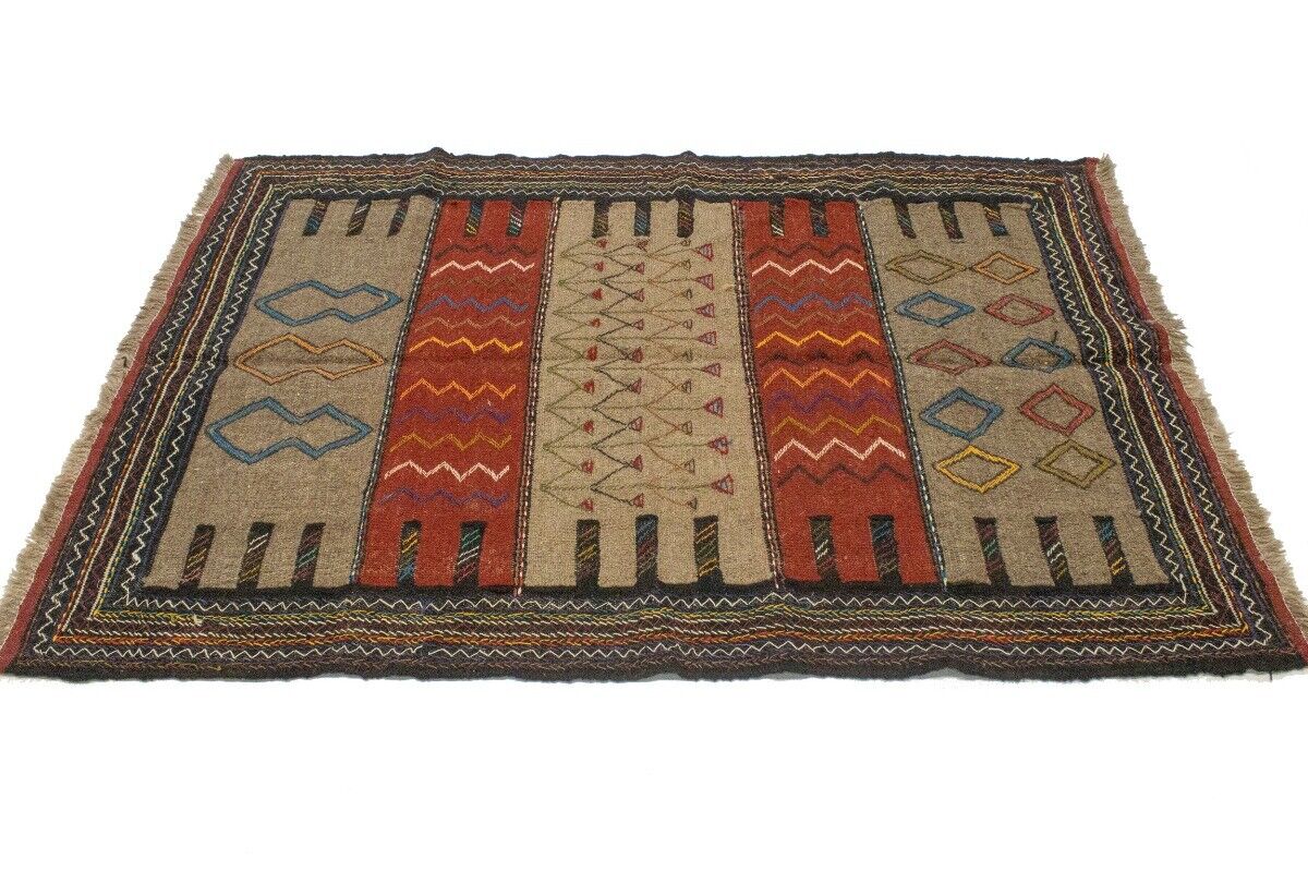 Tribal Sumak Herati Flat-Weave Oriental Rug Khaki