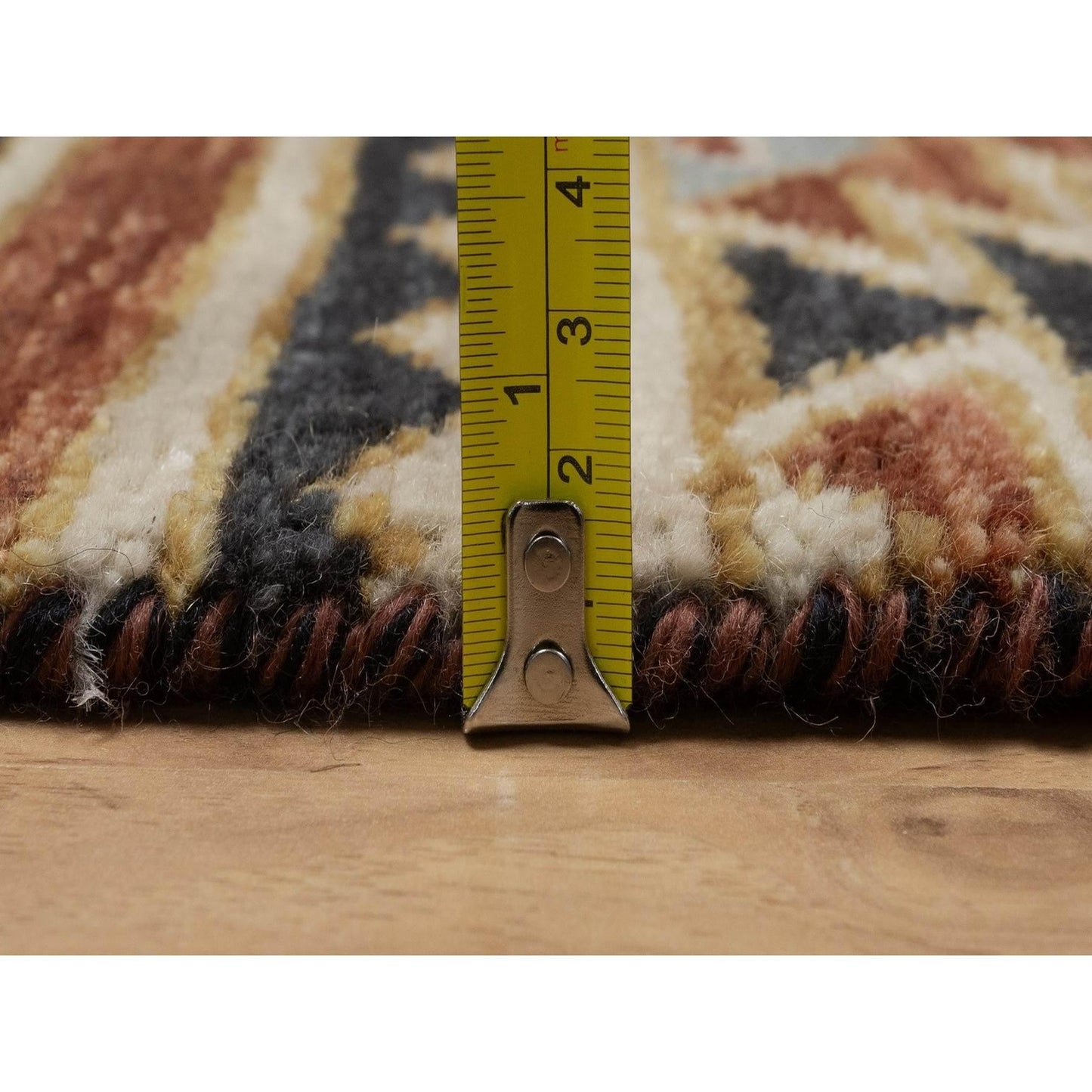 2'6"X9'10" Oyster Gray Southwest Design Hand Knotted Pure Wool Runner Rug