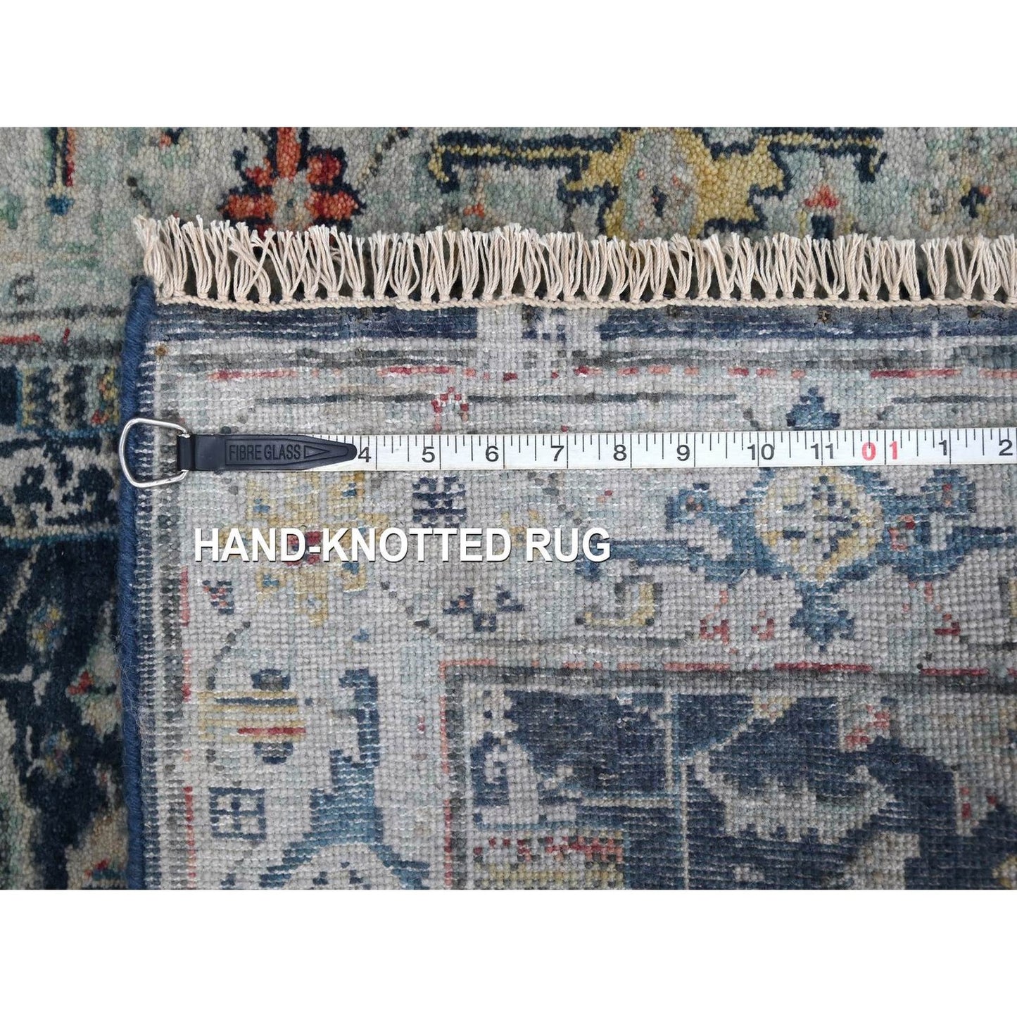 2'8"X8' Blue Erased Heriz All Over Design Hand Knotted Wool Runner Rug