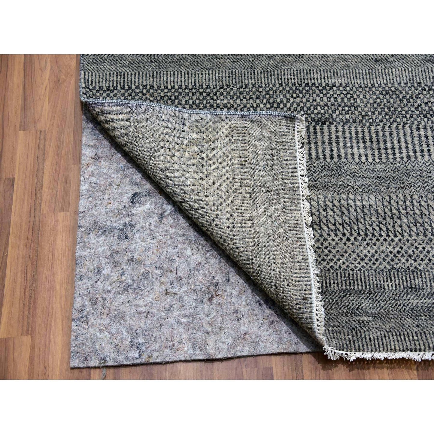 12'1"X15'1" Peppercorn Gray Undyed Wool Hand Knotted Grass Oversized Rug