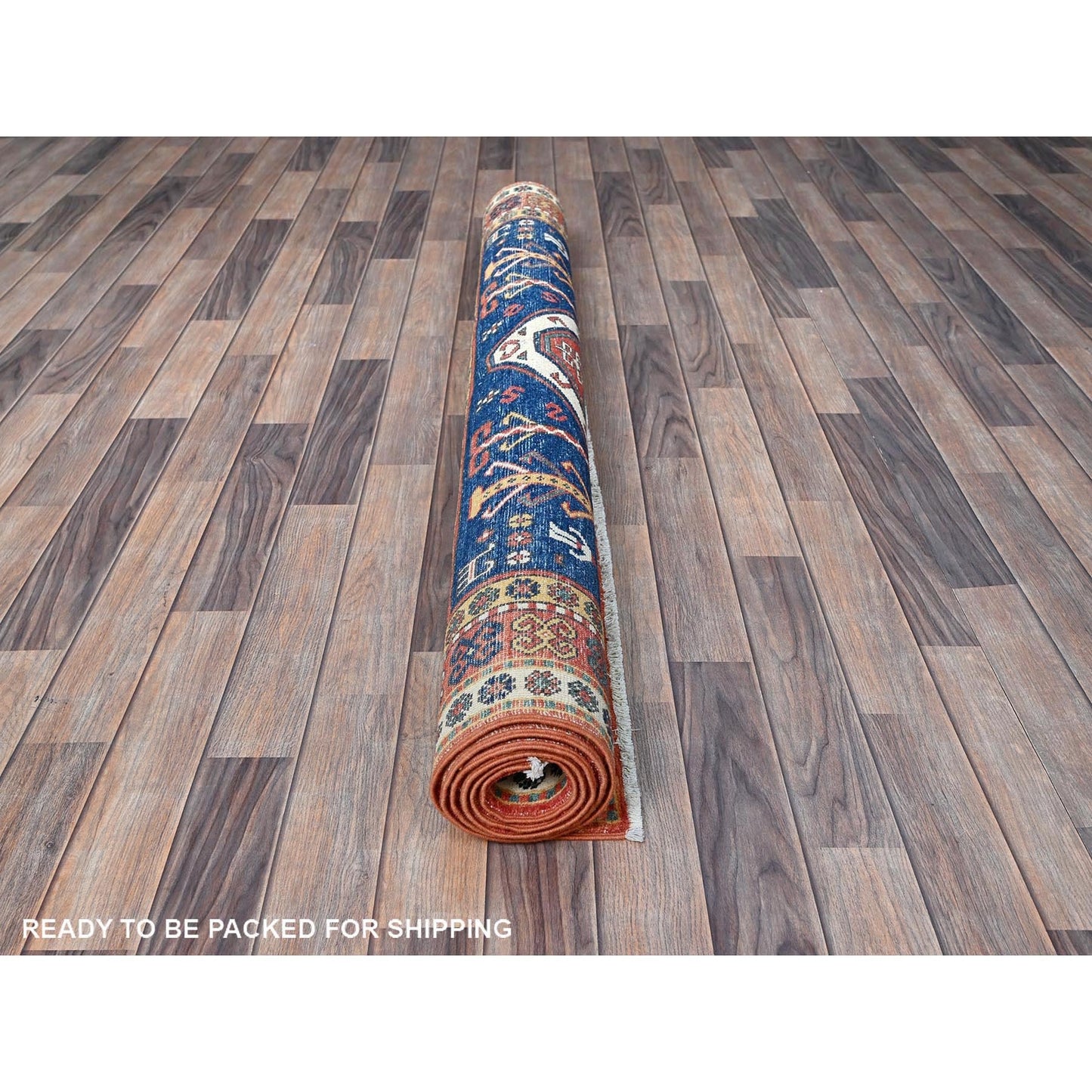5'2"X7' Blue Swan Kazak With Animal Figurines Hand Knotted Soft Wool Rug