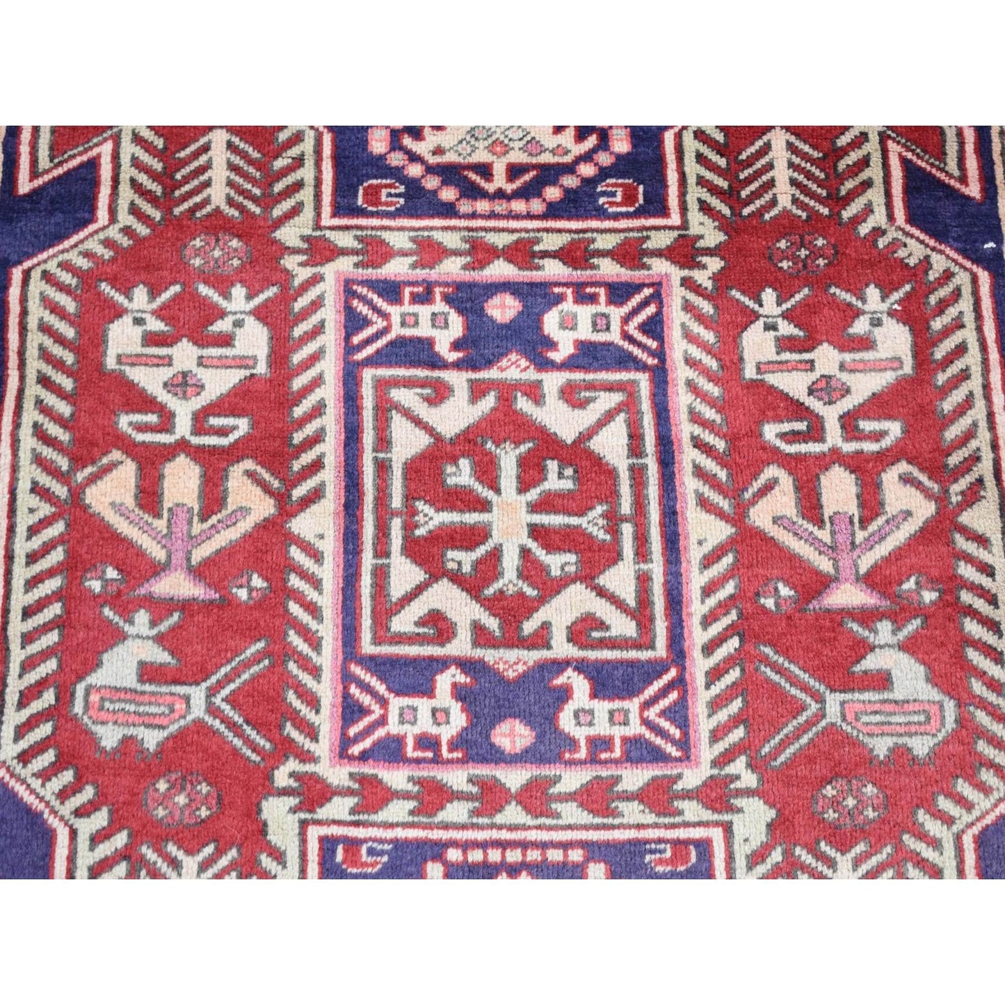 3'8"X10' Blue Vintage Zoroastrian Northeast Wool Hand Knotted Runner Rug
