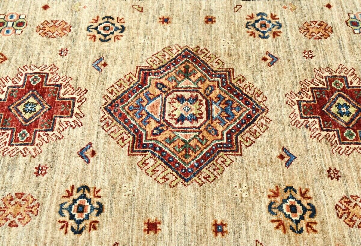 4X6 Ft Kazak Wool Area Rug Tribal Geometric Style