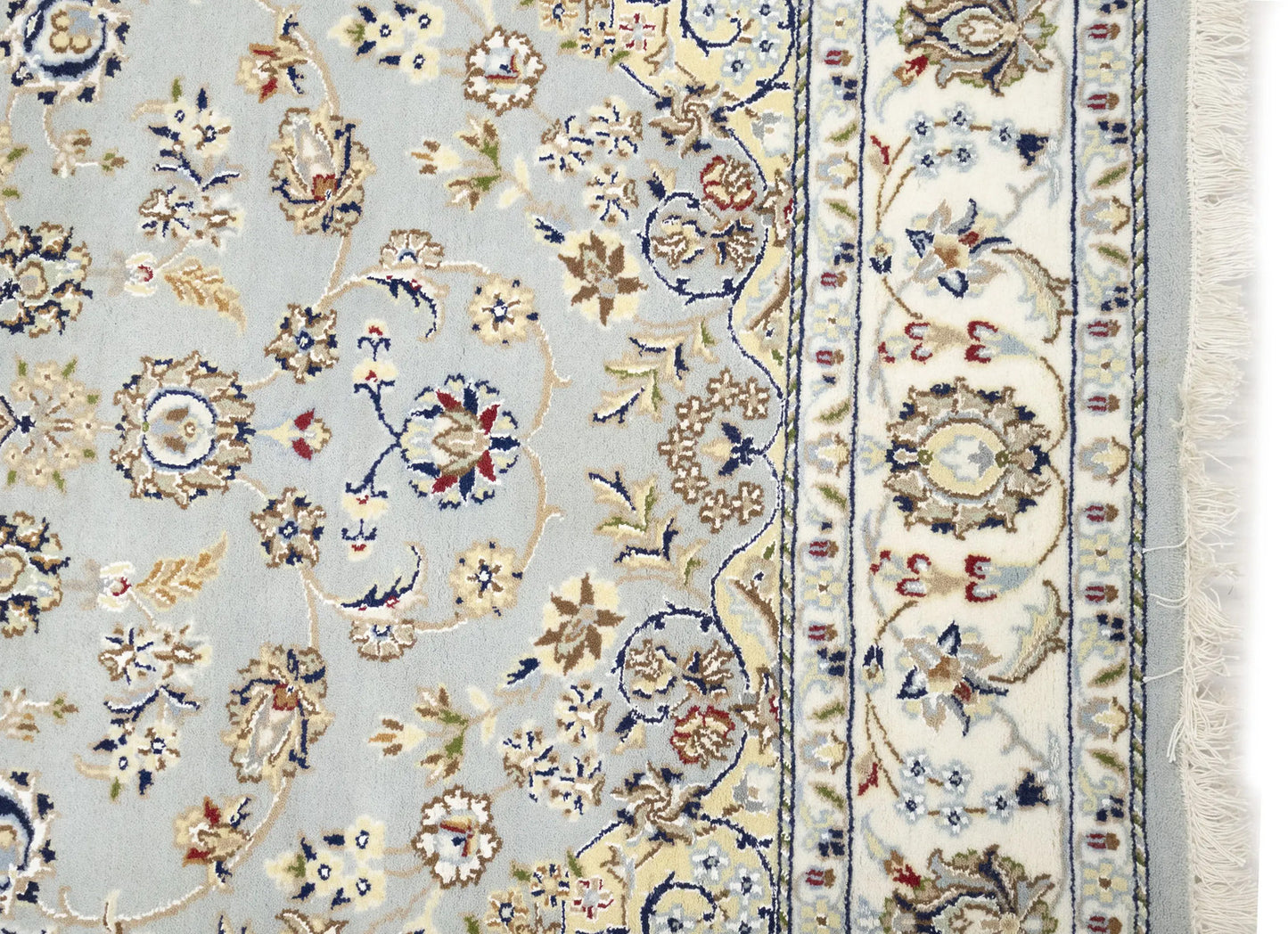 Wool Silk Indo-Nain Blue Gray 5X7 Ft Oriental Rug