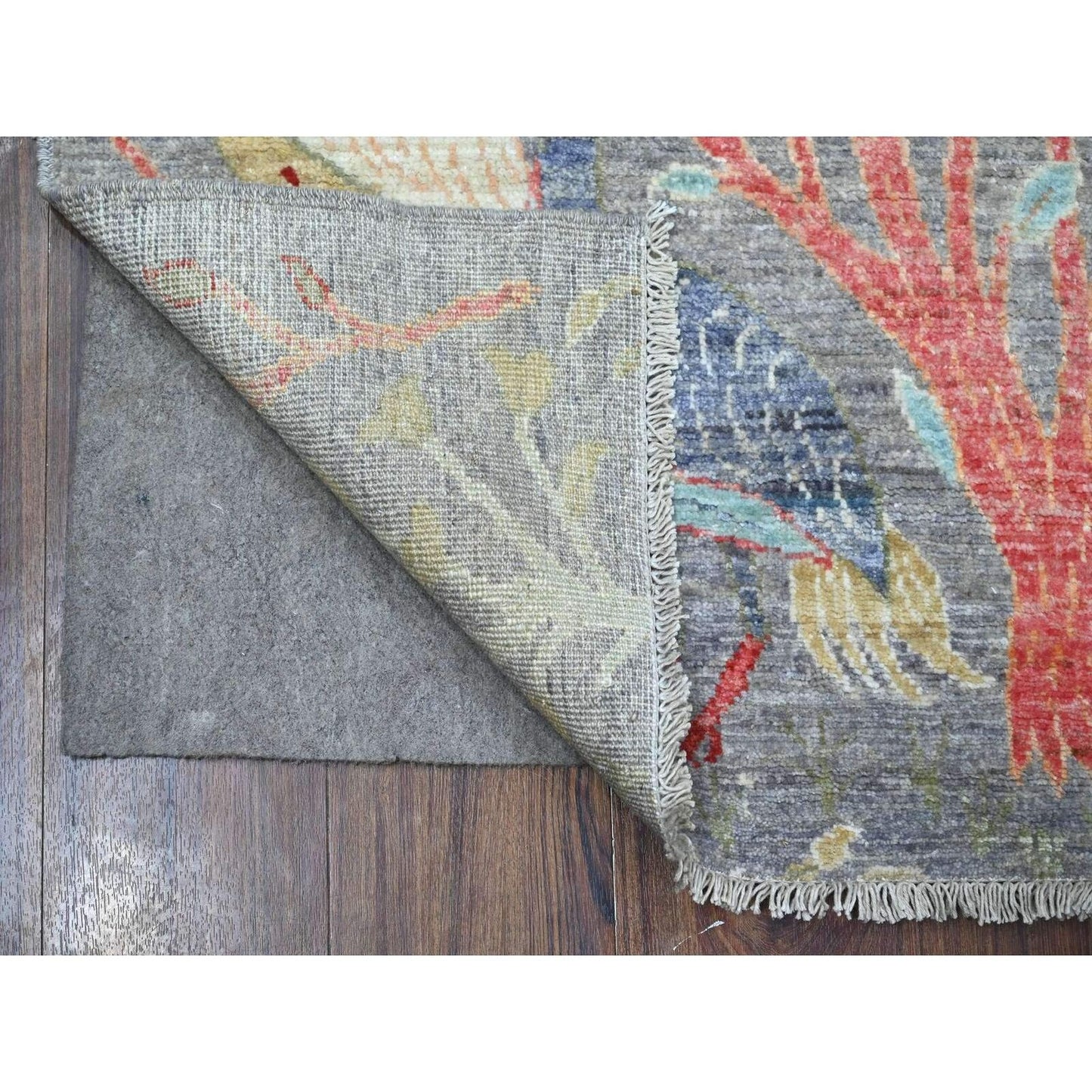 2'8"X7'9" Gray Birds Paradise Hand Knotted Peshawar Runner Oriental Rug