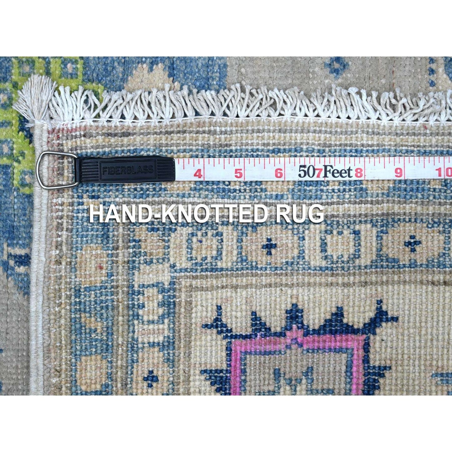 5'X6'4" Cloud Gray Colorful Hand Knotted Fusion Kazak Oriental Rug