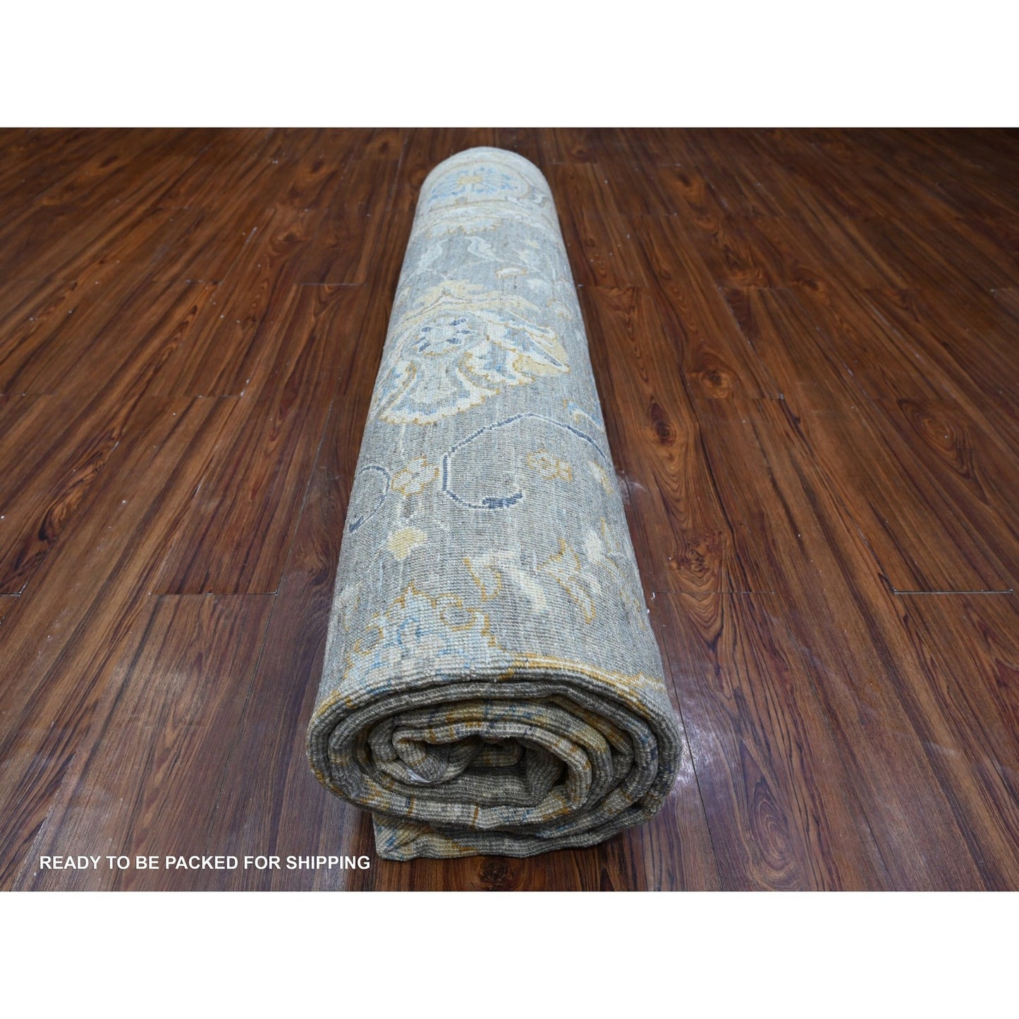 9'X11'7" Gray All Over Afghan Peshawar Design Hand Knotted Soft Wool Rug
