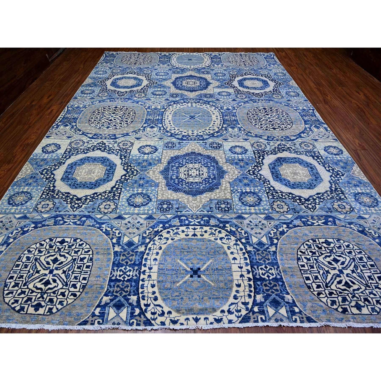 10'X13'8" Blue Fine Aryana Soft Wool Hand Knotted Oriental Rug