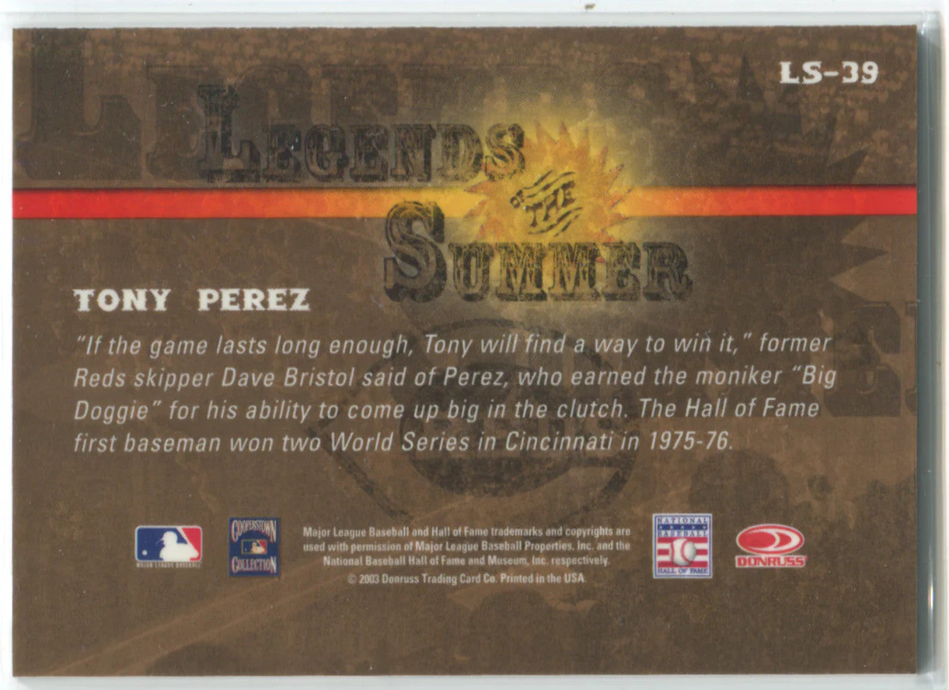 2003 Donruss Signature Series Legends Of The Summer#Ls-39 Tony Perez Auto Card