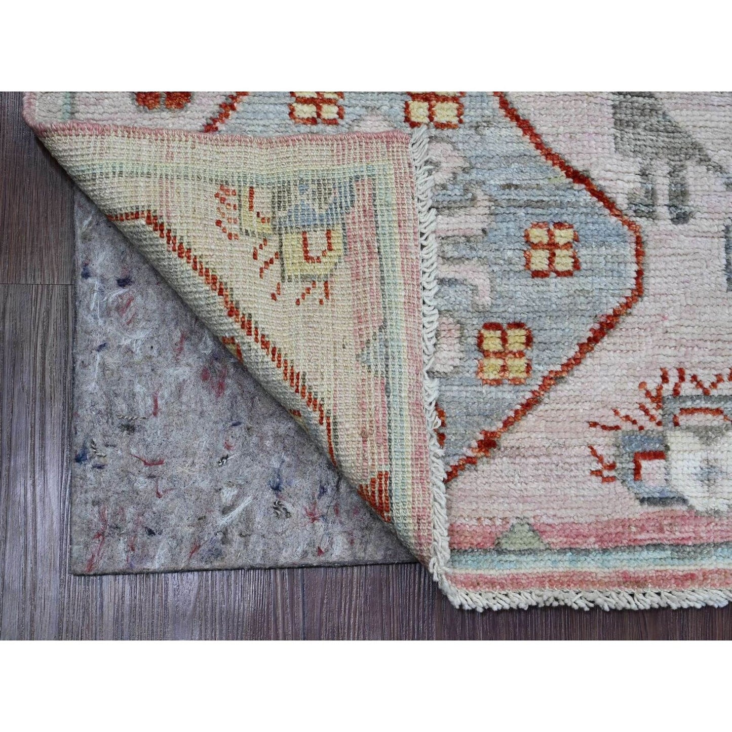 4'X6'2" Crepe Pink Anatolian Village Inspired Pure Wool Hand Knotted Rug