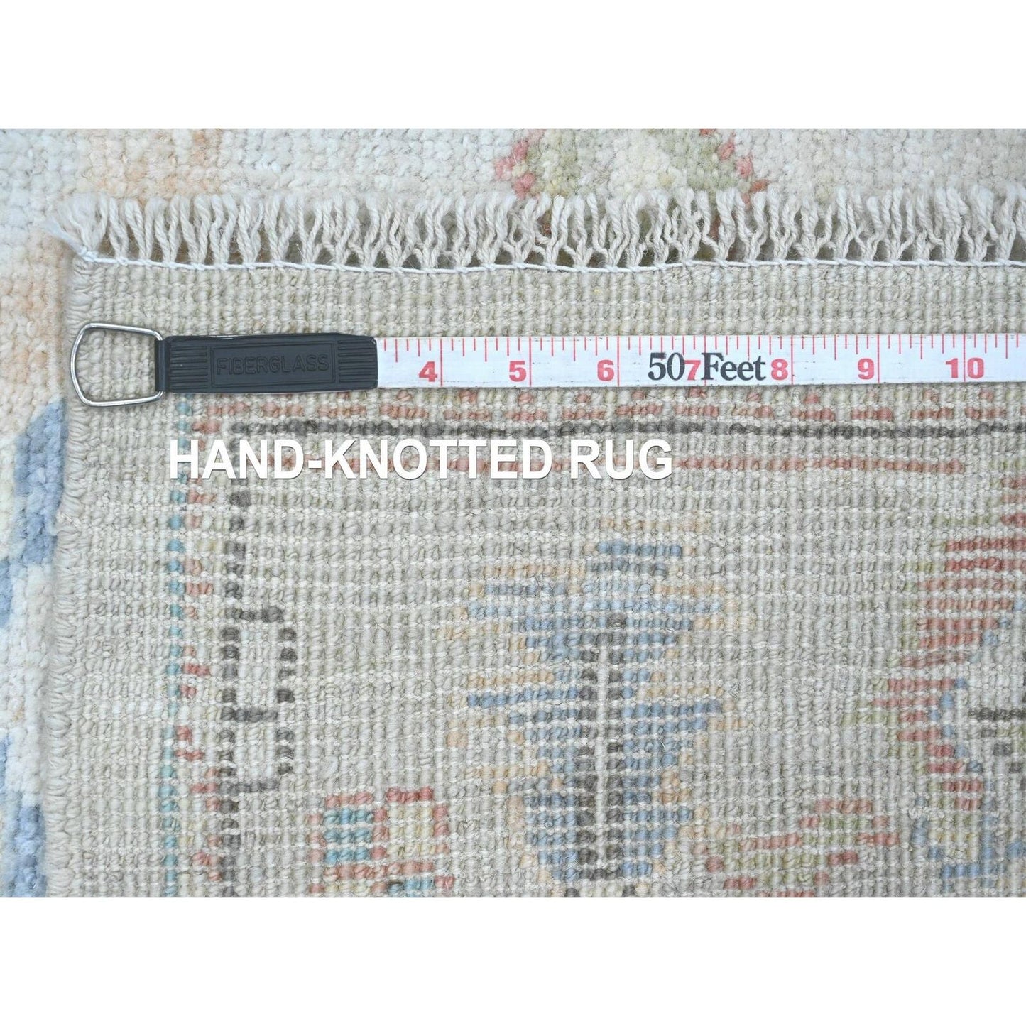 4'1"X11'7" White Hand Knotted Afghan Angora Oushak 100% Wool Runner Rug