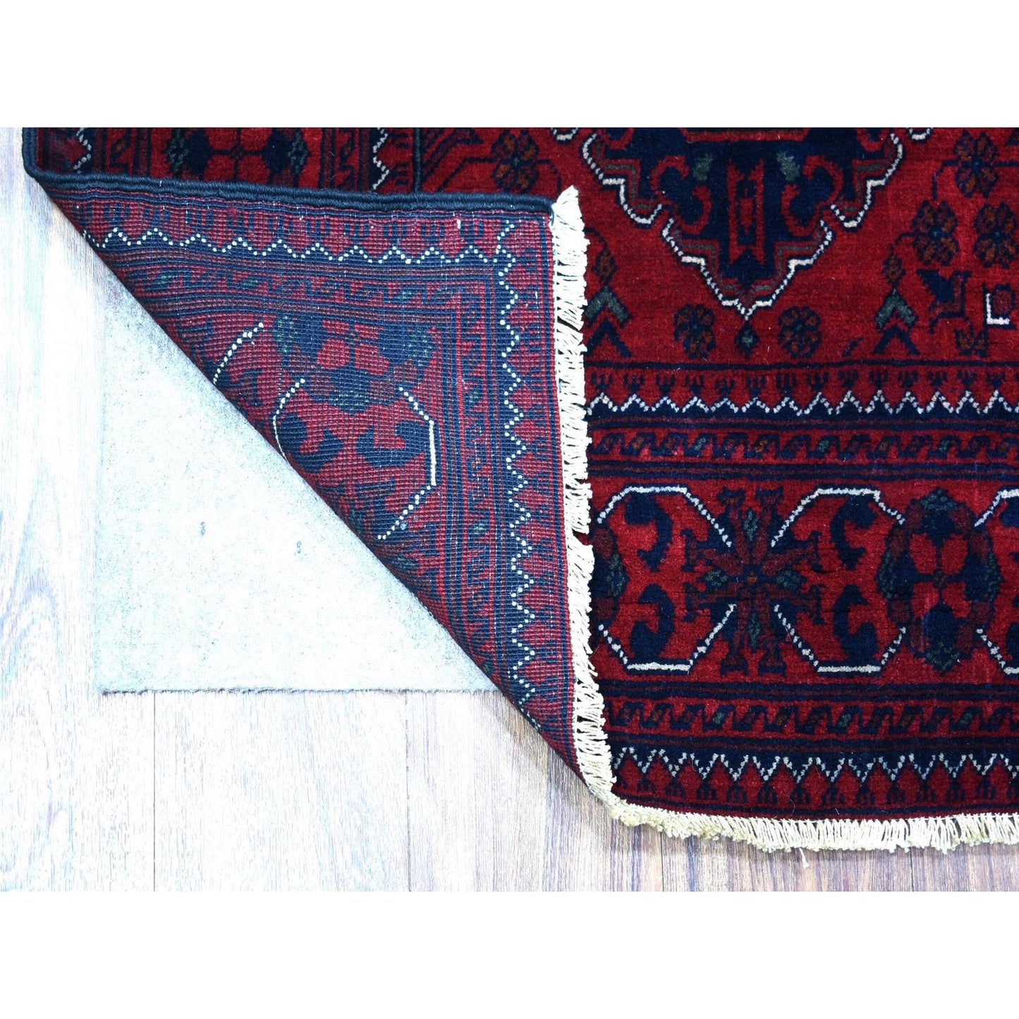 3'X9'6" Deep Red Shiny Wool Hand Knotted Afghan Khamyab Runner Rug