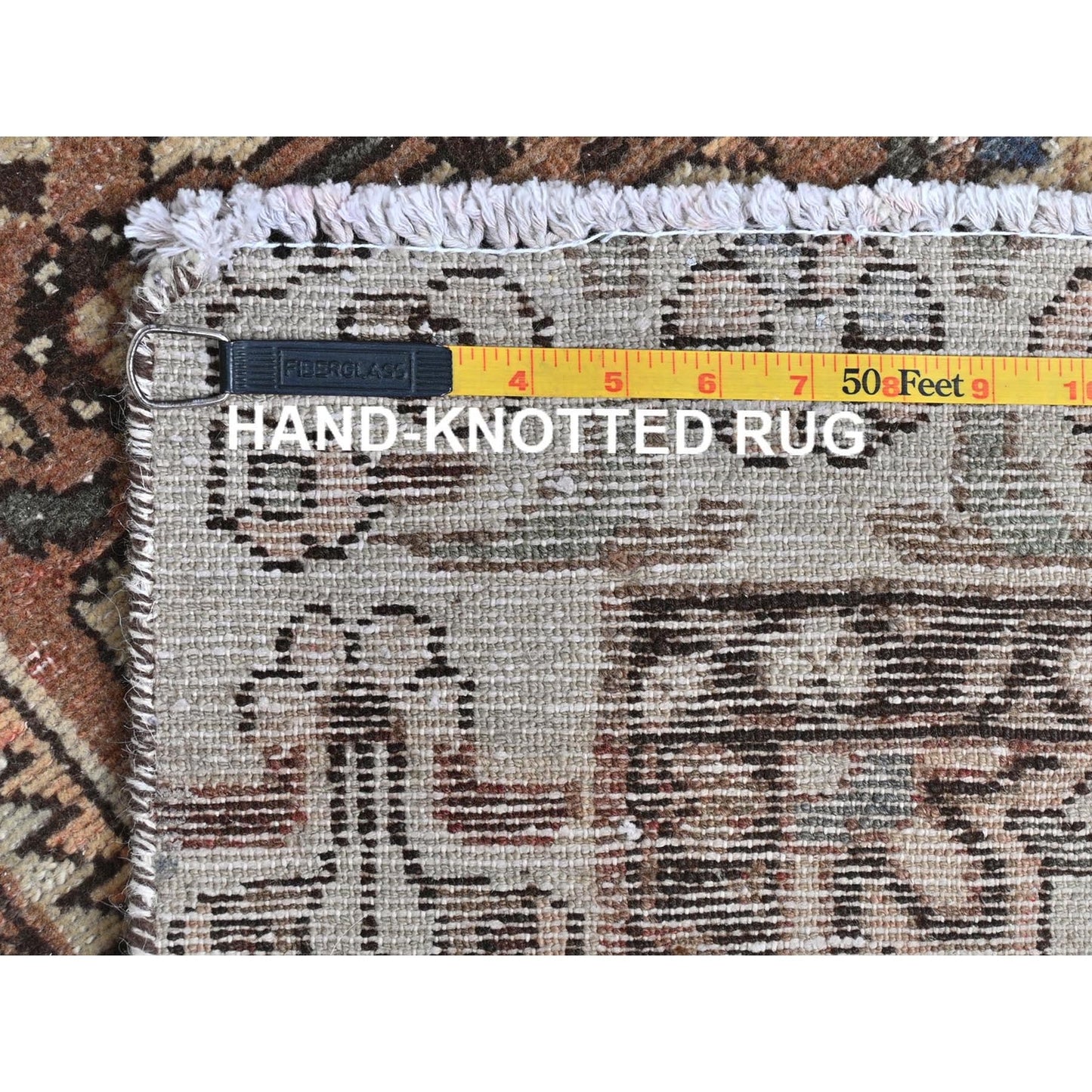 3'4"X10' Brown Vintage Farsian Amadan Pure Wool Hand Knotted Runner Rug