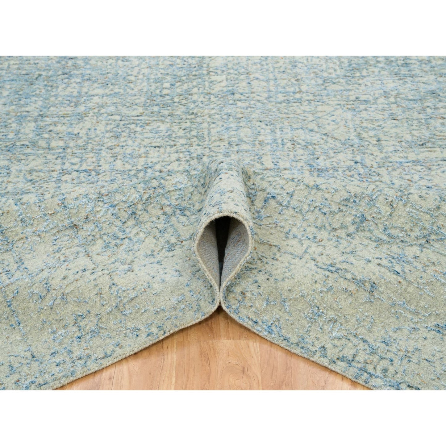 10'X10' Gray Modern Jacquard Hand Loomed Wool And Silk Square Rug