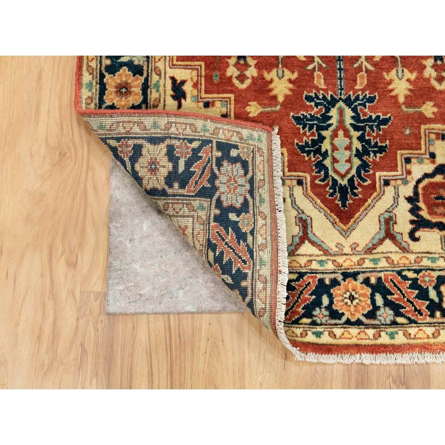 3'1"X5'2" Soft Wool Red Antiqued Heris Re-Creation Hand Knotted Rug
