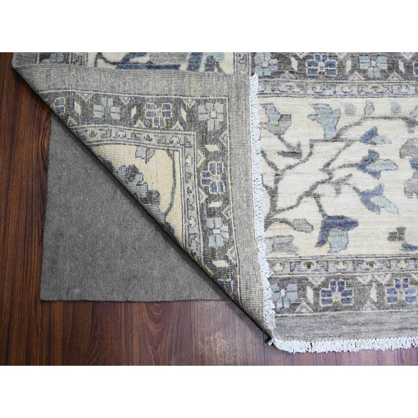 12'X12' Violet Mist Gray Fine Peshawar Hand Knotted Soft Wool Square Rug