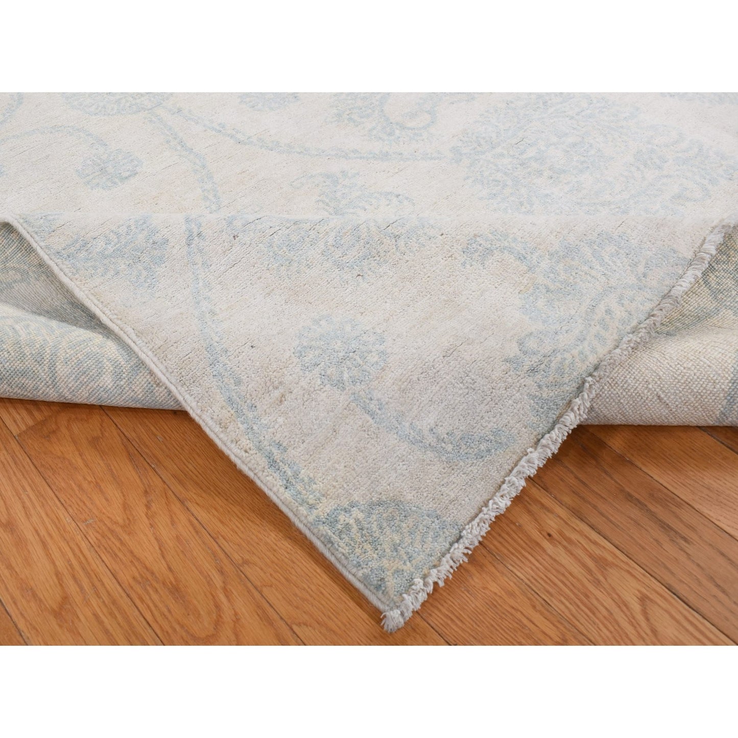 8'X10'1" White Tone On Tone Peshawar Design Pure Wool Hand Knotted Rug