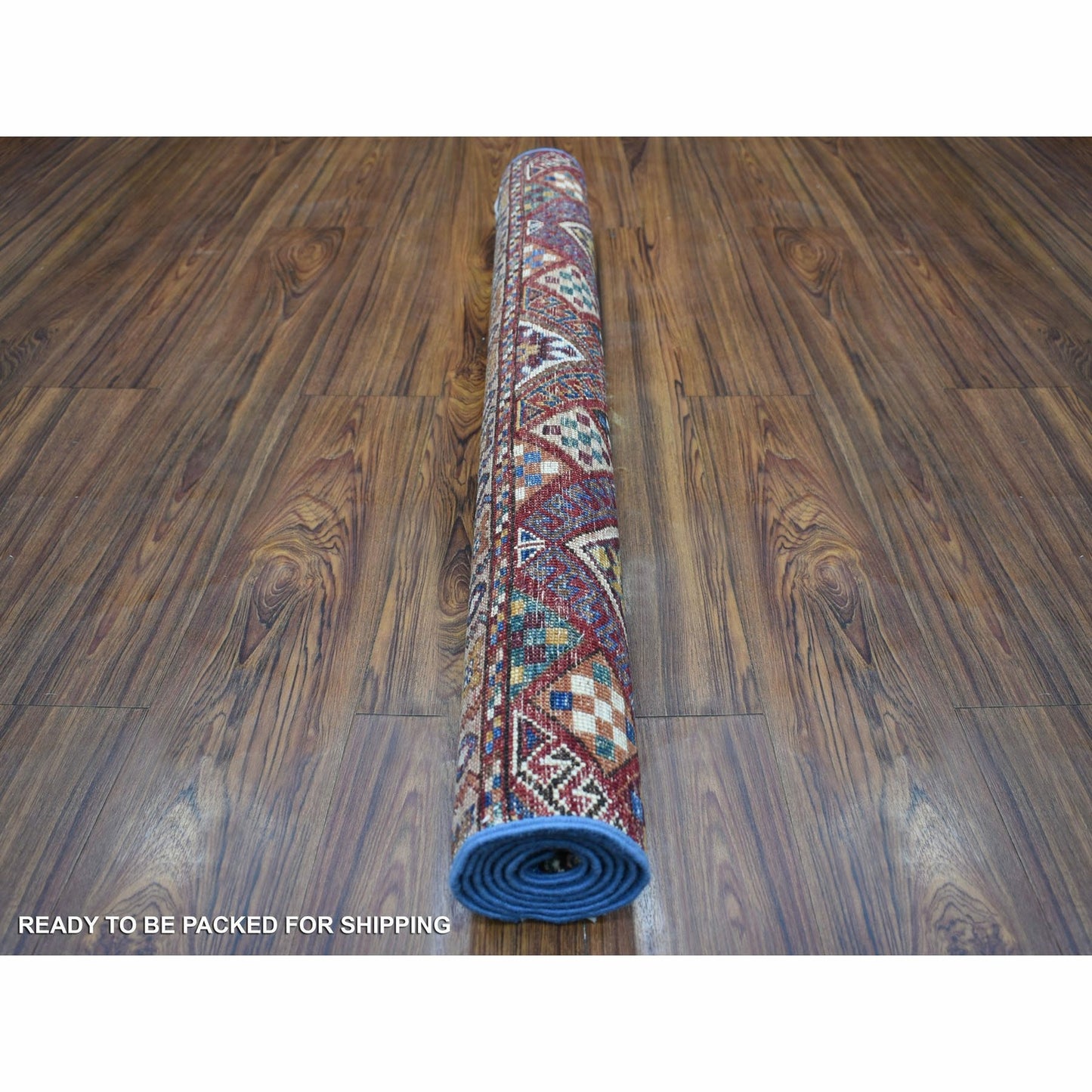 3'6"X5'5" Blue Hand Knotted Afghan Super Kazak Extra Soft Wool Rug