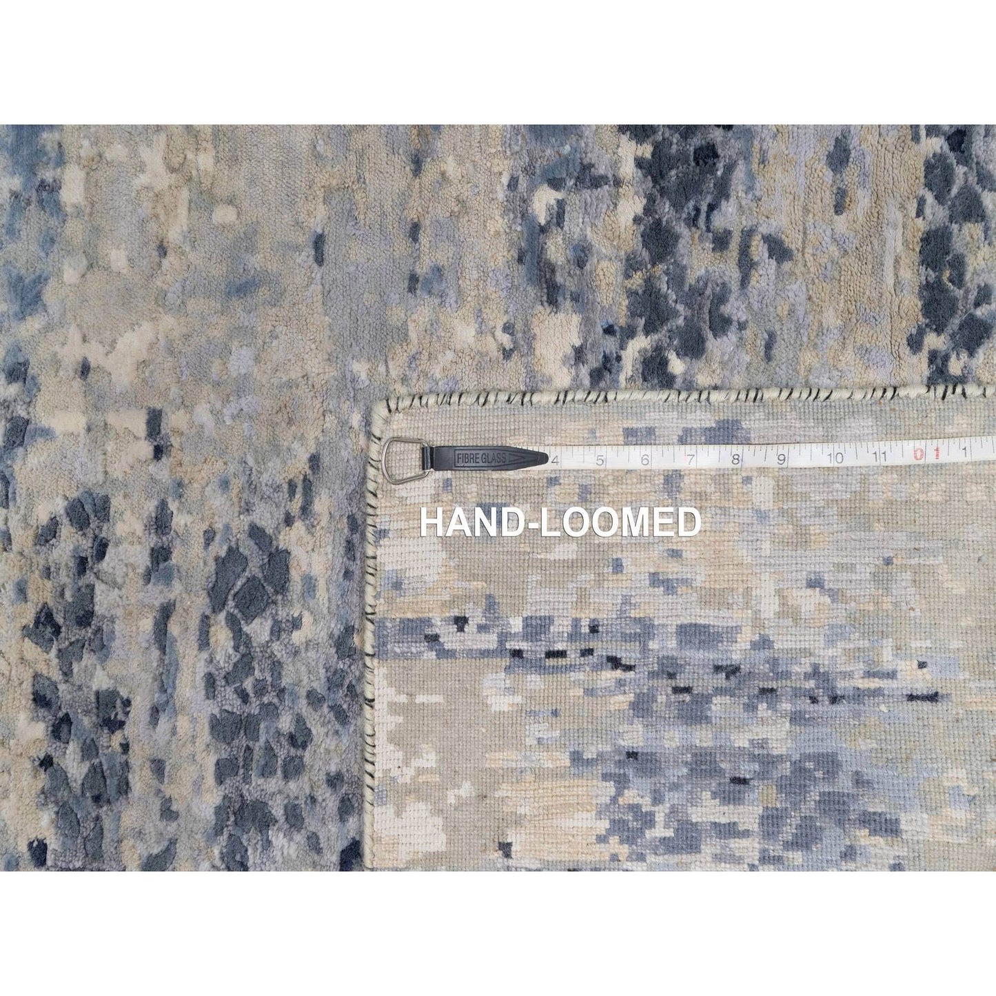 2'7"X8' Pewter Gray Modern Abstract Wool And Silk Hand Knotted Runner Rug