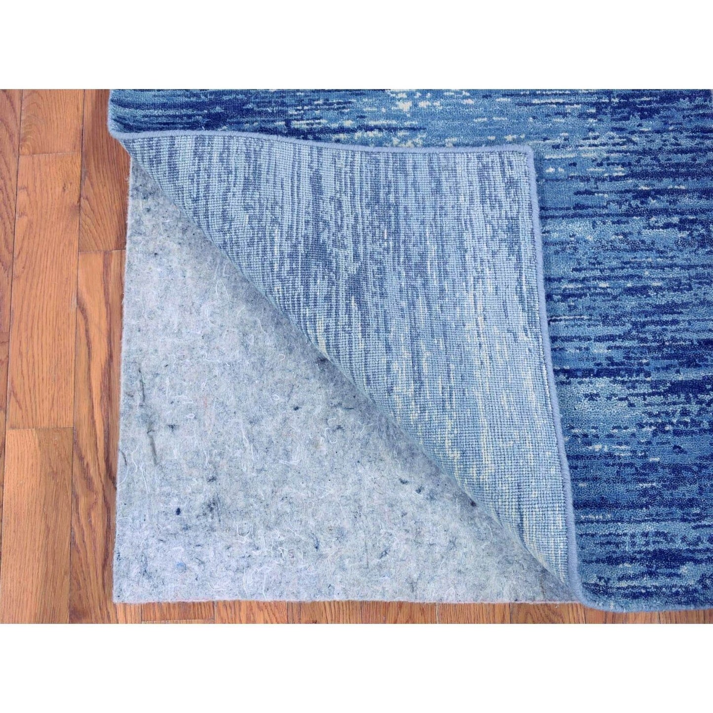 2'7"X10'2" Hand Knotted Ombre Design Pure Wool Blue Oriental Runner Rug